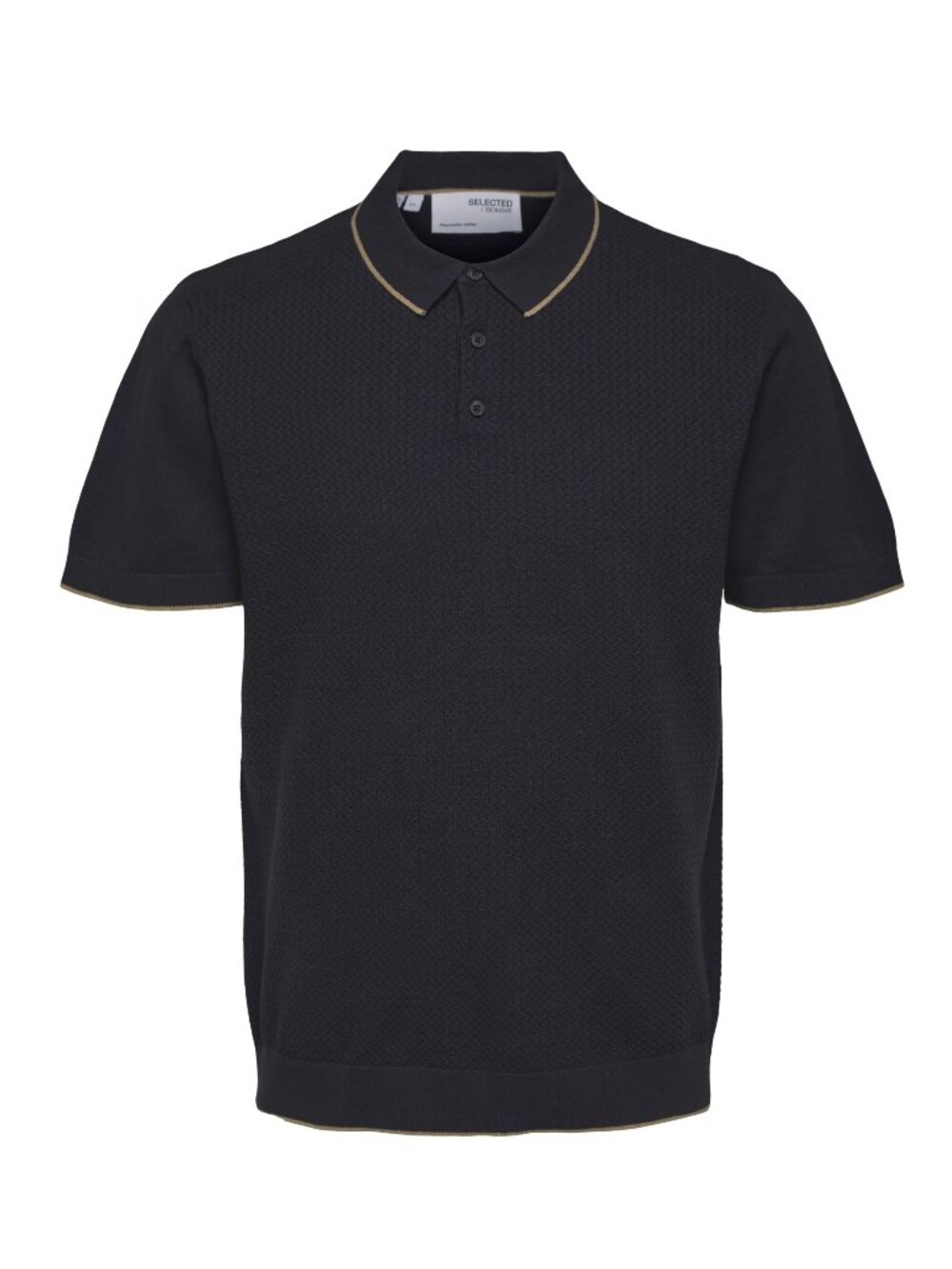 Selected Homme Navy Textured Front Knit Button Up Short Sleeve Polo/6211